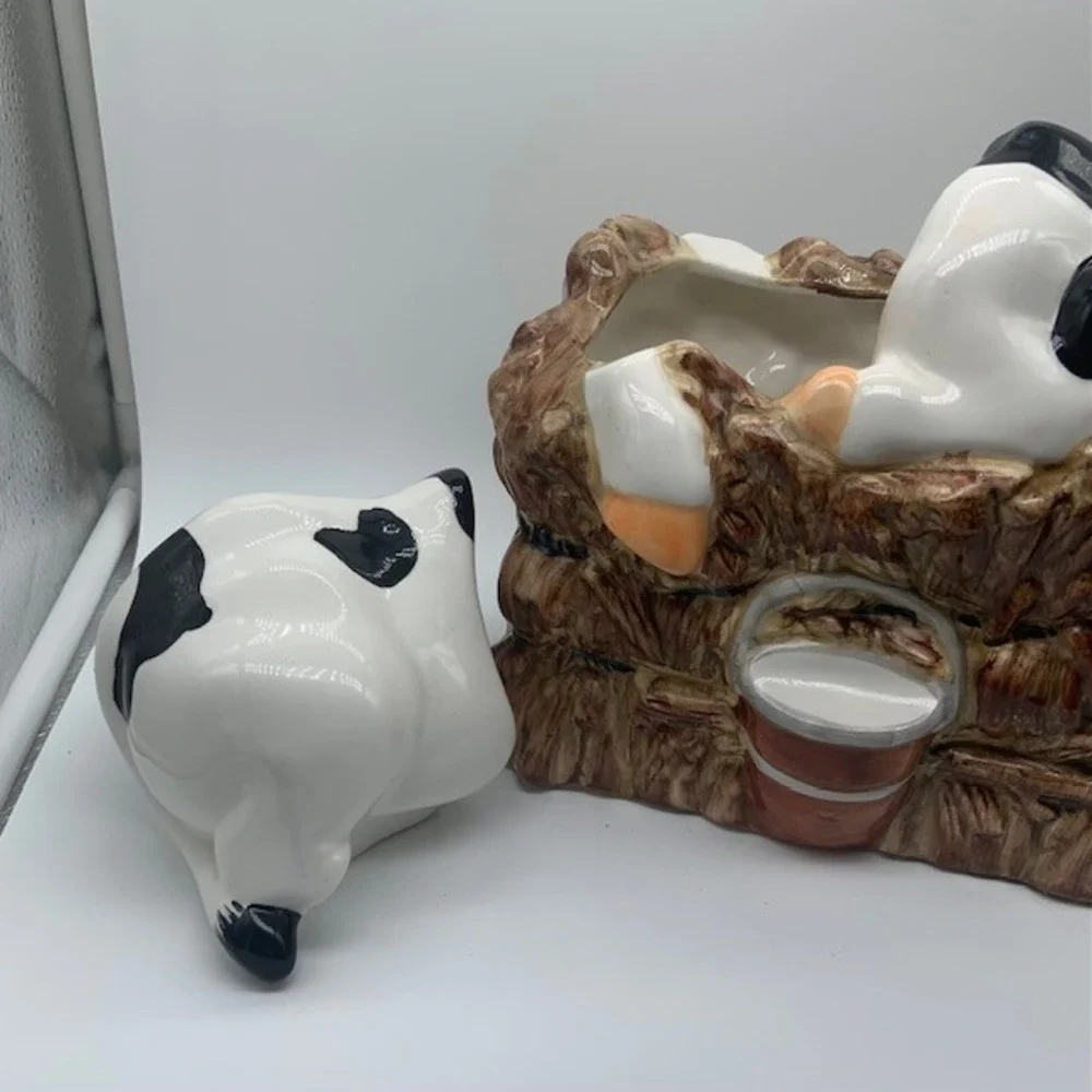 Vintage CKAO Cow Cookie Jar Ceramic Black White Farmhouse Country Kitchen Decor